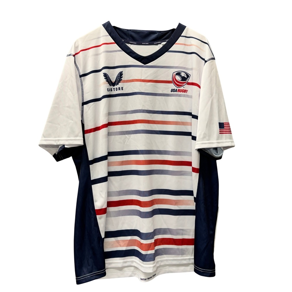 Castore Jersey Mens 3XL USA Eagles Rugby White Striped Activewear Replica #4